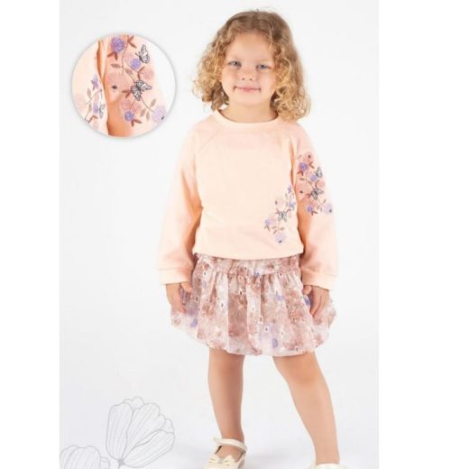 Girls Two Piece Butterfly Floral Embroidered Top & Skirt Set (2-5Y)