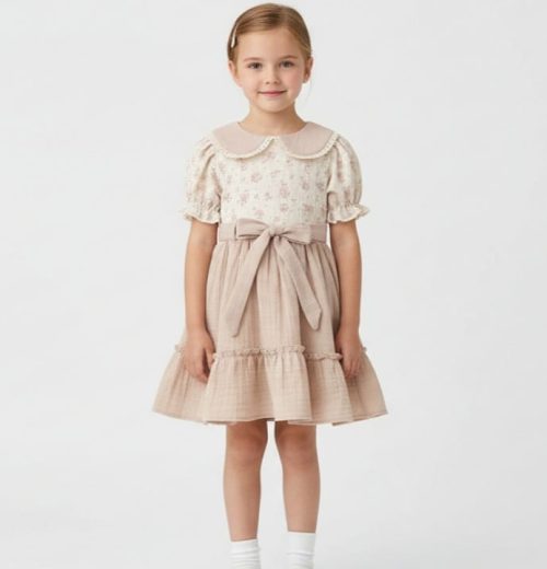 Girls Floral Print Layered Spanish Belt Cotton Dress (2-5Y)