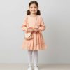 5919 peach Girls Crinkle Frilly Chiffon Belt Dress with Purse (2-5Y)