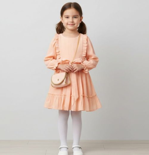Girls Crinkle Frilly Chiffon Belt Dress with Purse (2-5Y)