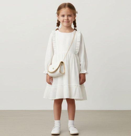 Girls Crinkle Frilly Chiffon Belt Dress with Purse (2-5Y)