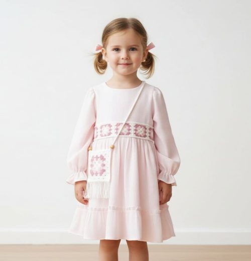 Girls Crochet Patchwork Chiffon Dress with Purse (2-5Y)