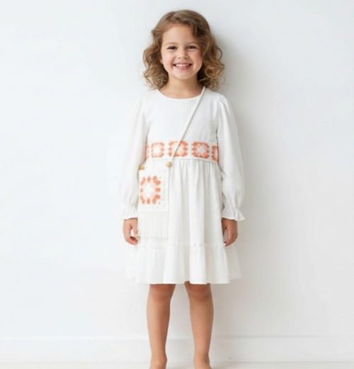 Girls Crochet Patchwork Chiffon Dress with Purse (2-5Y)