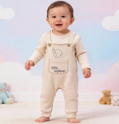 Baby Boys Two Piece "LITTLE EXPLORER" Embroidered Dungarees Set (9-24M)