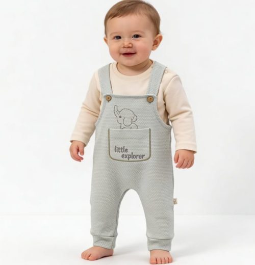 Baby Boys Two Piece "LITTLE EXPLORER" Embroidered Dungarees Set (9-24M)