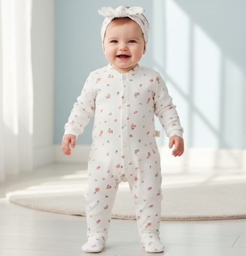 Baby Girls Spanish Floral All in One With Headband (3-9M)