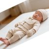 7098 beige Baby Boys Five Piece Outfit with Bib, Hat & Mittens (3-9M)