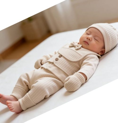 Baby Boys Five Piece Outfit with Bib, Hat & Mittens (3-9M)