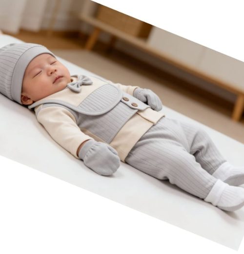 Baby Boys Five Piece Outfit with Bib, Hat & Mittens (3-9M)