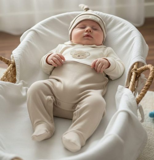 Baby Boys All in One Teddy Embossed Romper with Hat (3-9M)