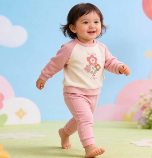 Baby Girls Two Piece Flower Embossed Tracksuit (9-24M)