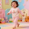 7125 pink Baby Girls Two Piece Flower Embossed Tracksuit (9-24M)