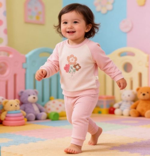 Baby Girls Two Piece Flower Embossed Tracksuit (9-24M)