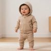 7137 beige dark 1 Baby Boys Two Piece Embossed Zip Hooded Tracksuit Outfit (9-24M)