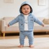 7155 blue Baby Boys Three Piece Embroidered Teddy Bear Outfit (9-24M)