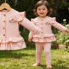 7163 peach Baby Girls Two Piece Flower Embroidered Legging Set (9-24M)