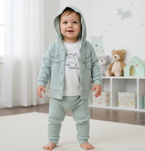 Baby Boys Three Piece Embroidered Giraffe Outfit (9-24M)