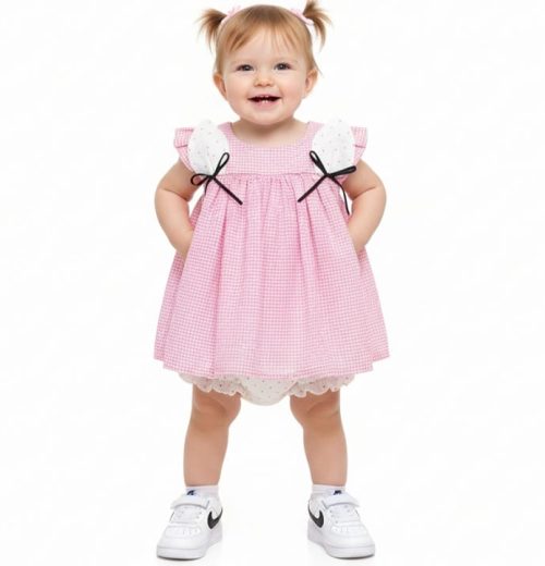 Baby Girls Two Piece Gingham Check Dress & Panties Set (6-24M)