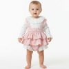 al15 Baby Girls Two Piece Heart Print Frilly Collar Top & Dress (3-12M)