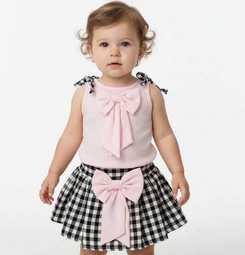 Baby Girls Two Piece Check Bow Skirt Set (9-24M)