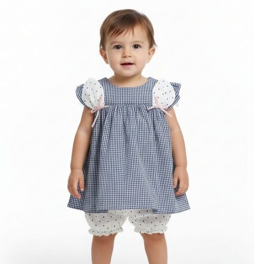 Baby Girls Two Piece Gingham Check Dress & Panties Set (6-24M)