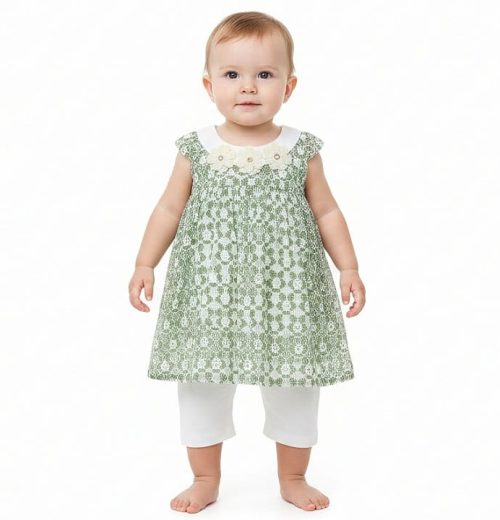 Baby Girls Two Piece Net Embossed Dress & Leggings Set (6-24M)