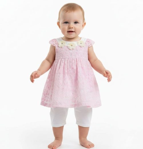 Baby Girls Two Piece Net Embossed Dress & Leggings Set (6-24M)