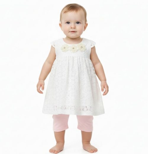 Baby Girls Two Piece Net Embossed Dress & Leggings Set (6-24M)