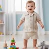 b1 beige Baby Boys Two Piece Safari Print Shirt & Shorts Set (6-24M)