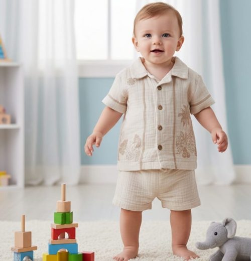 Baby Boys Two Piece Safari Print Shirt & Shorts Set (6-24M)