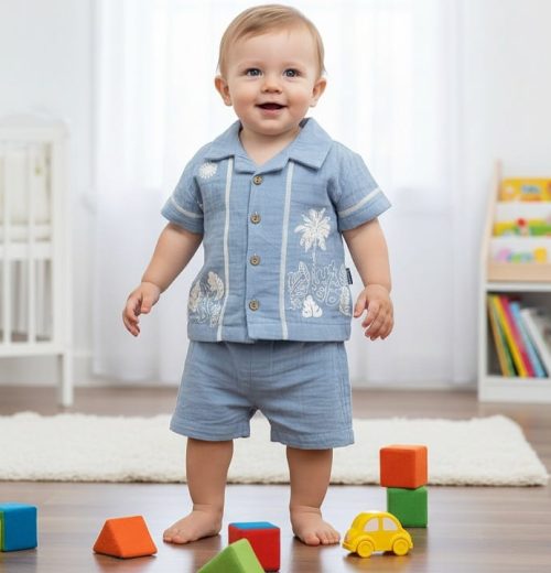 Baby Boys Two Piece Safari Print Shirt & Shorts Set (6-24M)