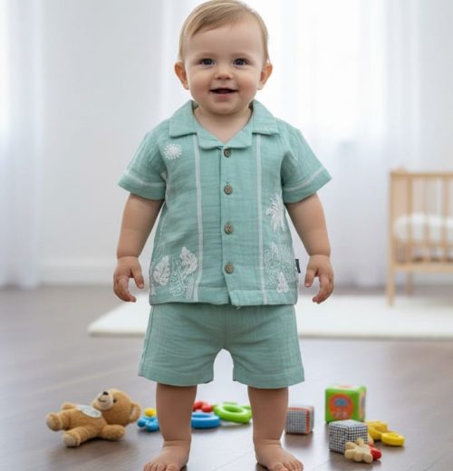 Baby Boys Two Piece Safari Print Shirt & Shorts Set (6-24M)