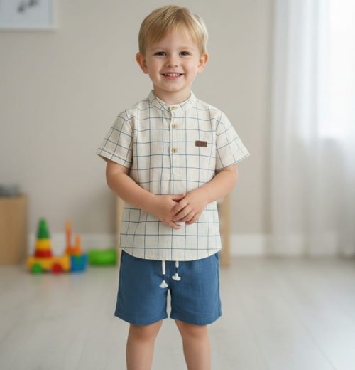 Boys Two Piece Check Shirt & Shorts Set (3-6Y)