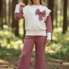 bow pink Girls Two Piece Embossed Bow Lounge Wear Set (4-12Y)
