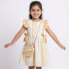 coco 4 Girls Stripe Frilly Sleeve Double Bow Cotton Dress with Purse (2-5Y)