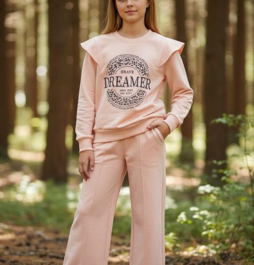 Girls Two Piece "DREAMER" Diamante Lounge Wear Set (4-12Y)