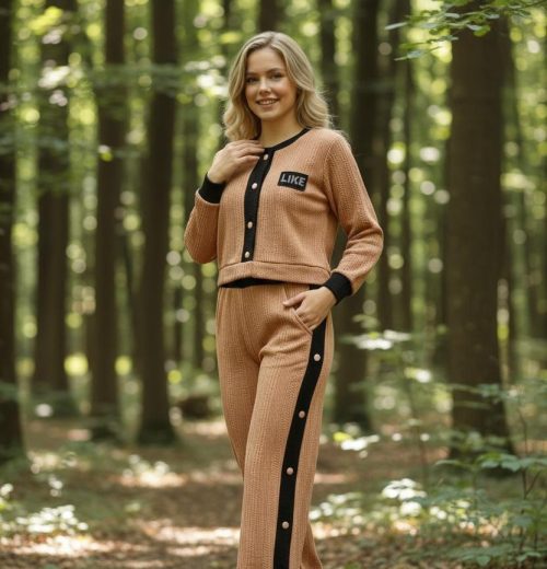 Girls Two Piece "LIKE" Diamante Button Lounge Wear Set (4-12Y)