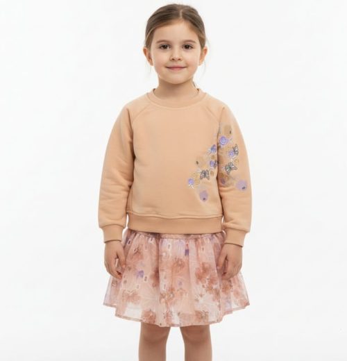 Girls Two Piece Butterfly Floral Embroidered Top & Skirt Set (2-5Y)