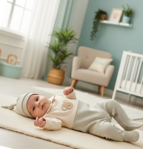 Baby Boys All in One Teddy Embossed Romper with Hat (3-9M)