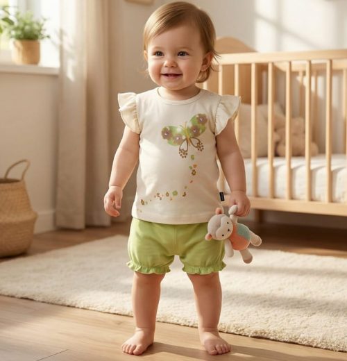 Baby Girls Two Piece Diamante Butterfly Short Set (6-24M)