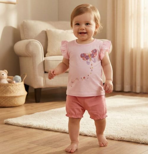 Baby Girls Two Piece Diamante Butterfly Short Set (6-24M)