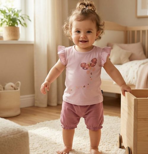 Baby Girls Two Piece Diamante Butterfly Short Set (6-24M)