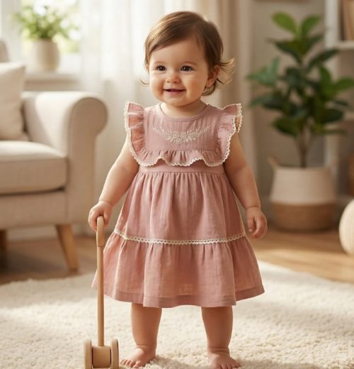 Baby Girls Layered Floral Embroidered Lace Trim Dress (6-24M)