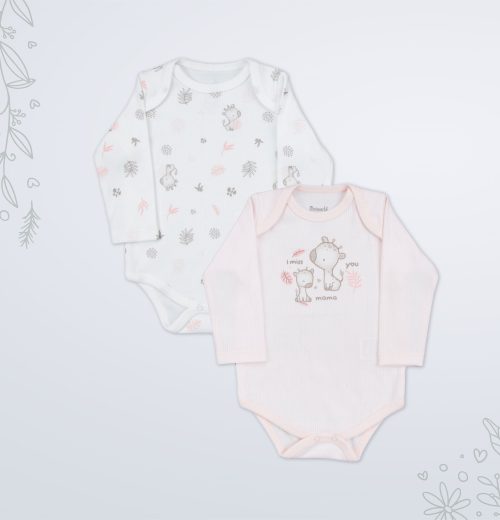 Babies Pack of 2 Giraffe Print Body Suits (3-18M)