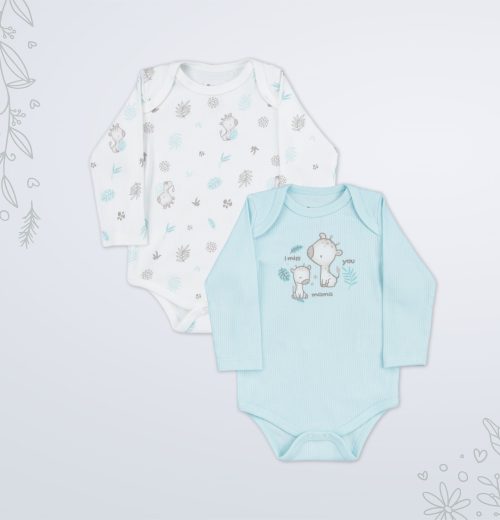 Babies Pack of 2 Giraffe Print Body Suits (3-18M)