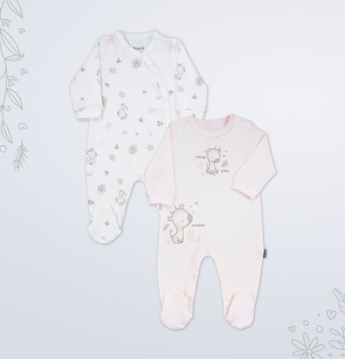 Babies Pack of 2 Giraffe Print Rompers (1-6M)