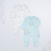 18763 TURQ Babies Pack of 2 Giraffe Print Rompers (1-6M)