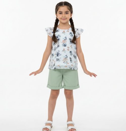 Girls Two Piece Floral Top & Shorts Set (6-9Y)