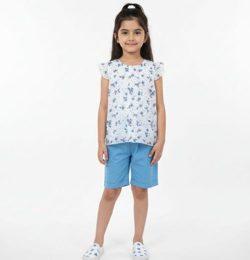 Girls Two Piece Floral Top & Shorts Set (6-9Y)