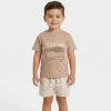 authentic beige Boys Two Piece Embroidered "Authentic" T-Shirt & Striped Shorts Set (3-6Y)